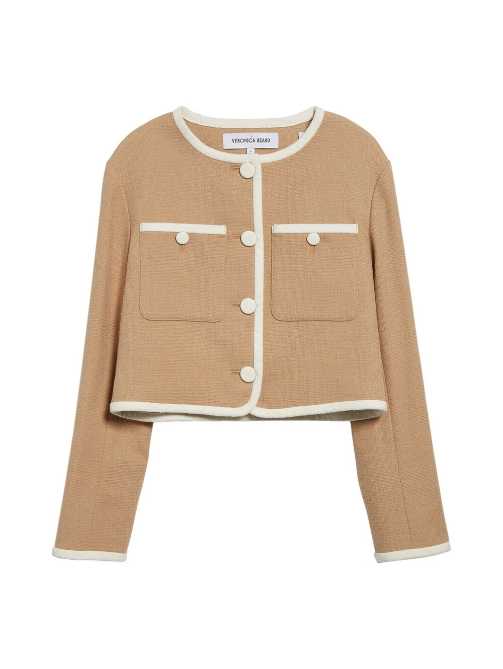 NEW, Veronica Beard Beale Contrast Detail Tweed Jacket in Beige Sz 6 #SJ2420 - Picture 1 of 15